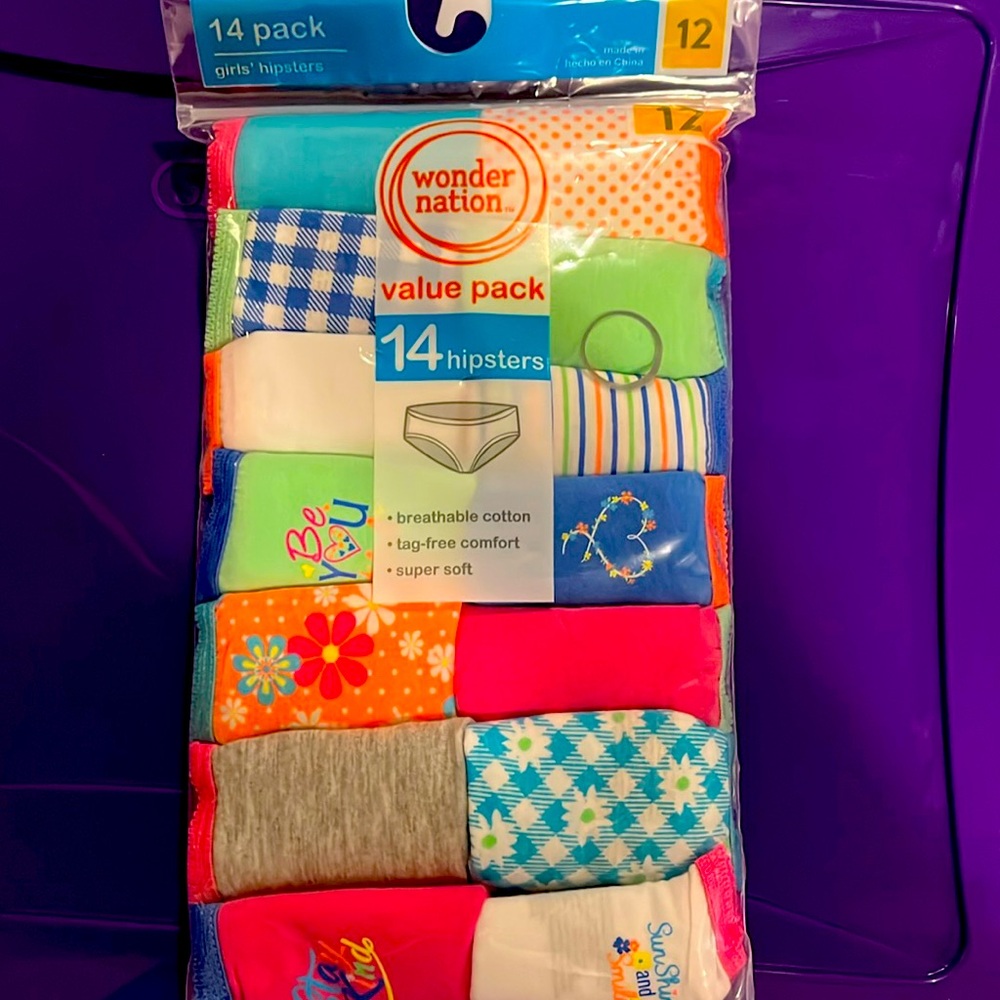 Wonder Nation Girls 10 Pack Multi Color Hipsters Panties Underwear NEW SIZE 12